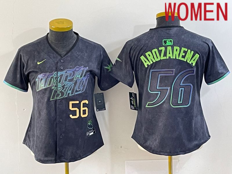 Women Tampa Bay Rays #56 Randy Arozarena Nike MLB Limited City Connect Black 2024 Jersey style 3